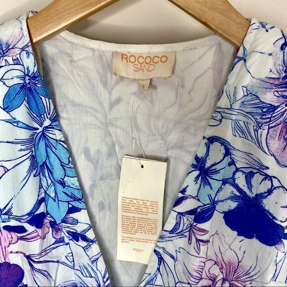 ROCOCO SAND Amaya Ruched Mini Dress In Blue Sz S - Picture 4 of 9